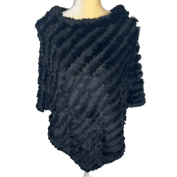 Black Rivet Accessories - Rabbit Fur Poncho Wrap Scarf Shawl Black from Black Rivet One Size EUC D4-22
